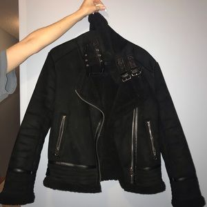 ZARA contrasting biker jacket black suede